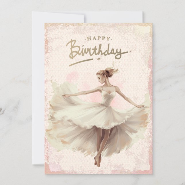 Cartão De Festividades Ballerina Watercolor Feliz Aniversário (Frente)