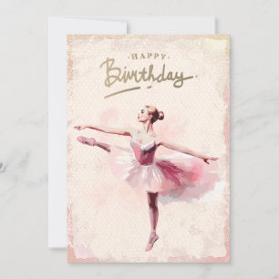 Cartão De Festividades Ballerina Watercolor Feliz Aniversário