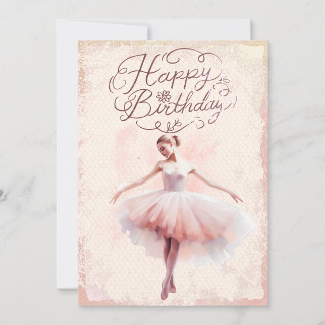 Cartão De Festividades Ballerina Watercolor Feliz Aniversário (Frente)