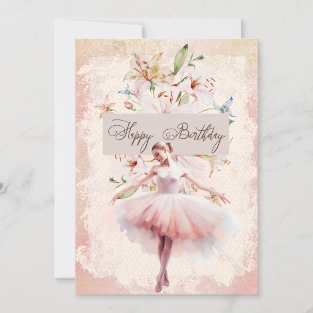 Cartão De Festividades Ballerina Watercolor Feliz Aniversário (Frente)