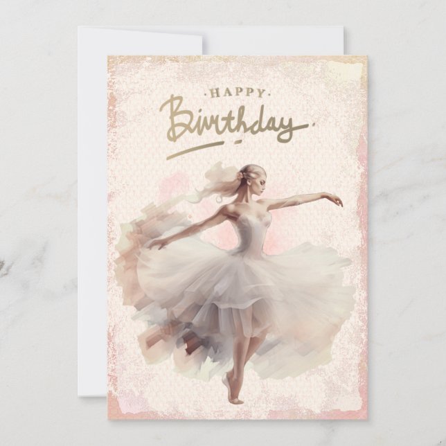 Cartão De Festividades Ballerina Watercolor Feliz Aniversário (Frente)