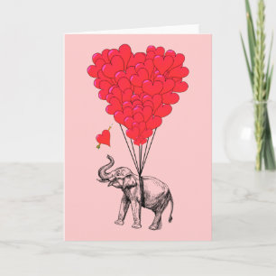 Cartão De Festividades Balões de elefante e coração vermelho