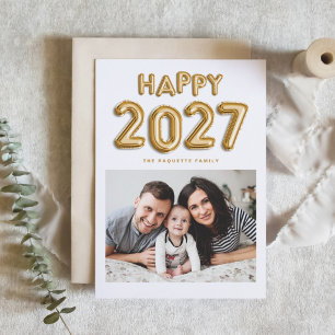 Cartão De Festividades Balões de Mylar com Folha de Ouro de 2027 Foto Ano