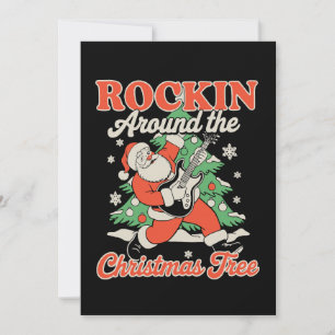 Cartão De Festividades Baloiçando Em Torno Da Árvore De Natal Santa Rock 