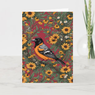 Cartão De Festividades Baltimore Oriole Bird E Susan Flowers De Olhos Neg