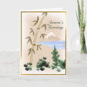 Cartão De Festividades Bamboo & Mt Fuji Japanese Christmas Greeting Card