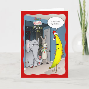 Cartão De Festividades Banana Engraçado Elefante Burro Natal Político