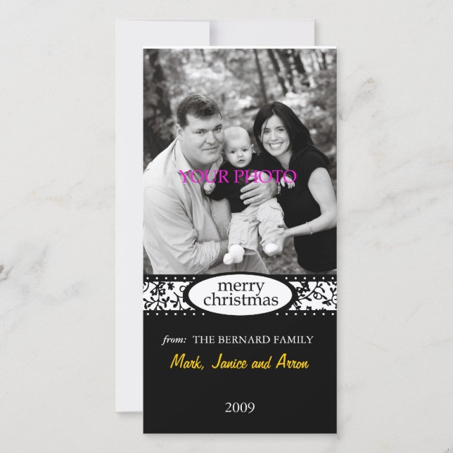 Cartão De Festividades banda branca preta de natal alegre (Frente)