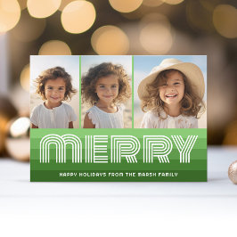 Cartão De Festividades Bandas Retro em Verde Oleícola - Feliz 3 Foto