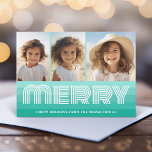 Cartão De Festividades Bandas retrorreflectoras em Azul Aquamarine - Feli<br><div class="desc">Frente - design de Natal não convencional com uma vibração de 70 anos. Um padrão de listras retrorreflectoras em tons de azul aqua com um tipo de funk para a saudação familiar. Voltar - Arte de linha retroativa em Blues e Aqua — Se precisar mover alguma coisa, clique no botão...</div>