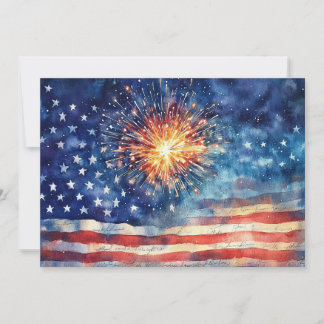 Cartão De Festividades Bandeira americana e fogos de artifício e Promessa