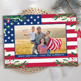 Cartão De Festividades Bandeira Americana Personalizada de Natal Patrióti