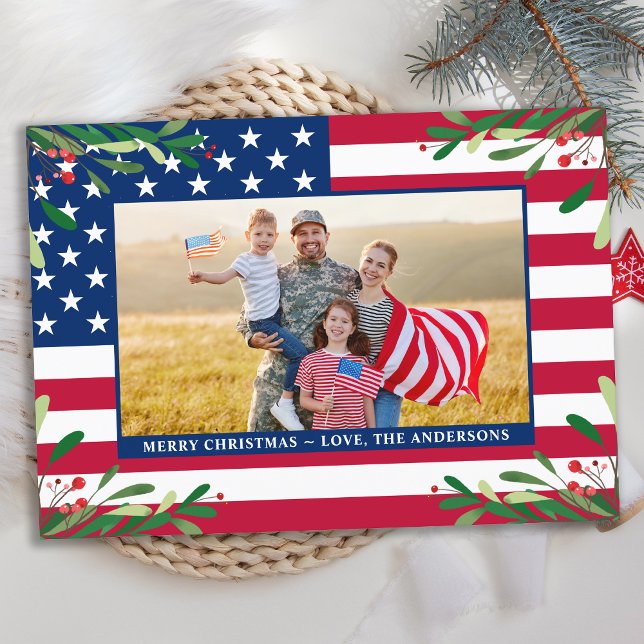 Cartão De Festividades Bandeira Americana Personalizada de Natal Patrióti (Criador carregado)