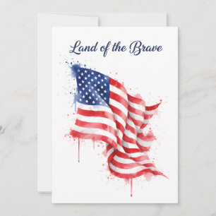 Cartão De Festividades Bandeira Americana Terra dos Bravos Aquarela EUA
