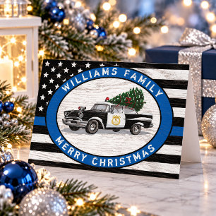 Cartão De Festividades Bandeira da Linha Azul Fina da Polícia Natal Carro