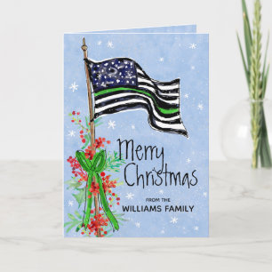 Cartão De Festividades Bandeira da Linha Verde Fina Militar Feliz Natal
