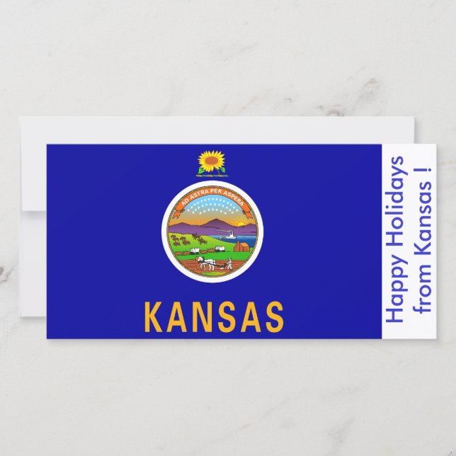 Cartão De Festividades Bandeira do Kansas, Felizes Férias dos EUA (Frente)