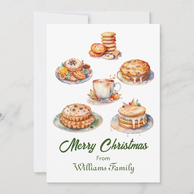 Cartão De Festividades Banquete de Natal Watercolor (Frente)