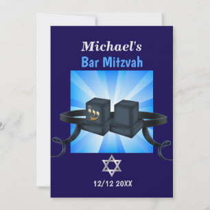 Cartão De Festividades Bar Feliz Mitzvah 20XX Tefillin Blue Personalizado