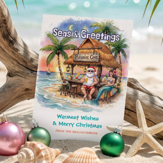 Cartão De Festividades Bar Tiki da Sereia do Papai Noel Natal Tropical