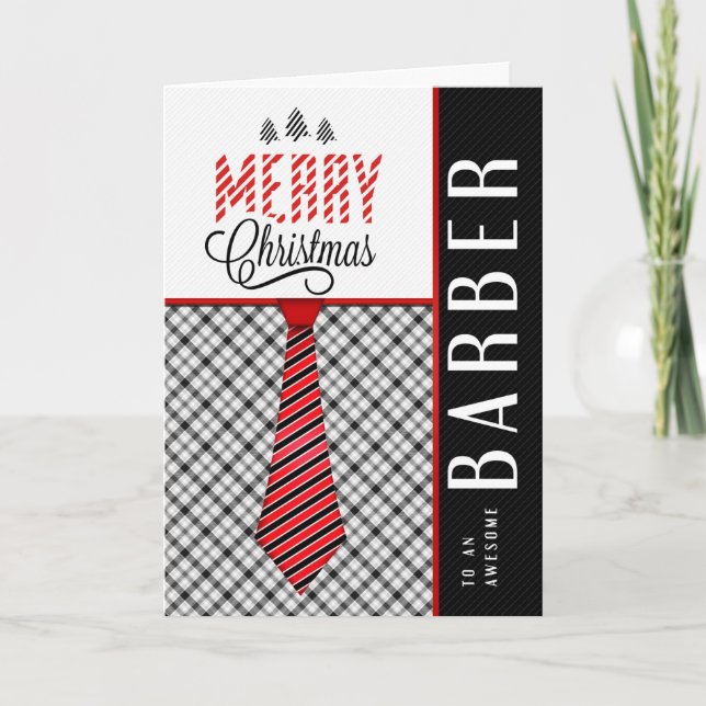 Cartão De Festividades Barber Merry Christmas Masculine Necktie (Frente)