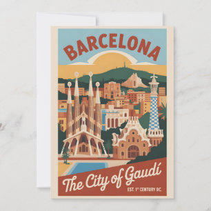 Cartão De Festividades Barcelona Espanha Retrô Silhueta Urbana Viagem
