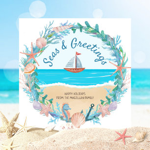 Cartão De Festividades Barco à vela Coroa Naval Natal Costeiro