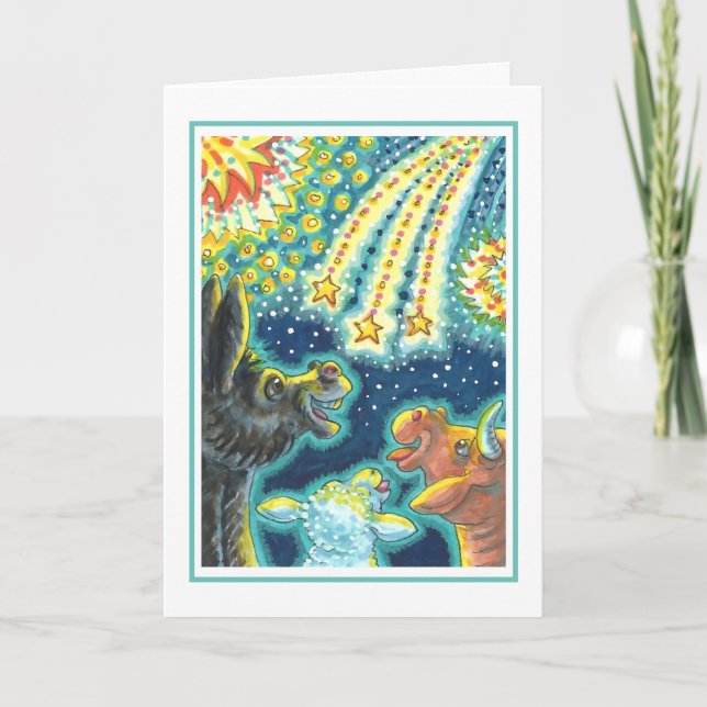 CARTÃO DE FESTIVIDADES BARNYARD FARM ANIMAIS EM QUARTO DE JULHO, FANTÁSTI (Frente)