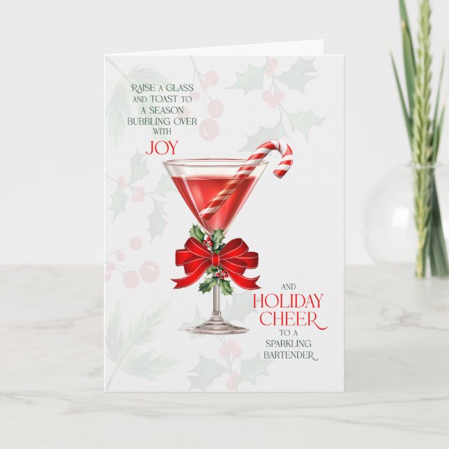 Cartão De Festividades Bartender Levante um Copo e Brinde com Alegria (Frente)
