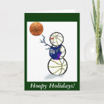 Cartão De Festividades Basball Snowman Natal<br><div class="desc">Um bonitão de basquete está te desejando Feriados Hoopy! Brincadeira mercadoria de Natal e ideias de presentes para o jogador de basquete do amante do jogo.</div>