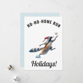 Cartão De Festividades Baseball Christmas Card – Raccoon “Ho-Ho-Home Run”