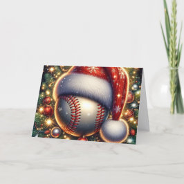 Cartão De Festividades Basebol em Chapéu de Natal Natal