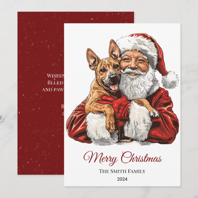 Cartão De Festividades Basenji Dog Papai Noel Natal (Frente/Verso)