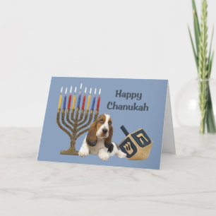 Cartão De Festividades Basset Hound Chanukah Card Menorah Dreidel