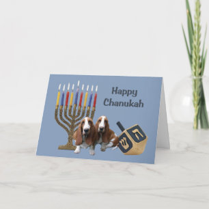 Cartão De Festividades Basset Hound Chanukah Card Menorah Dreidel