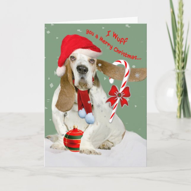 Cartão De Festividades Basset Hound Deseje Feliz Natal (Frente)