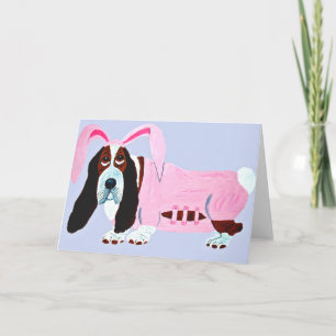 Cartão De Festividades Basset Hound no terno cor-de-rosa do coelho