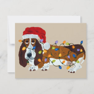 Cartão De Festividades Basset Tangled In Christmas Lights