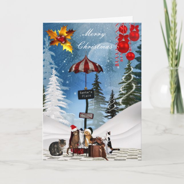 Cartão De Festividades Batata de Natal Gata Neve (Frente)