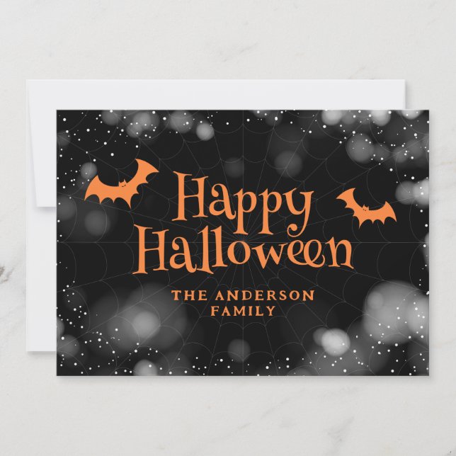 Cartão De Festividades Bats and Spiders Happy Halloween Card (Frente)