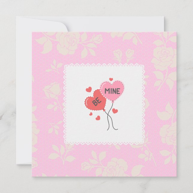 Cartão De Festividades Be Mine Heart Balloons Valentine's Day Card (Frente)
