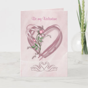Cartão De Festividades Be my Valentine Card with hearts, rose and swans
