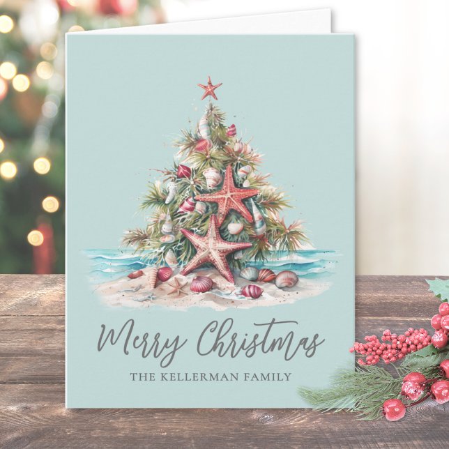 Cartão De Festividades Beach Christmas Tree (Beach Christmas Tree Holiday Card )