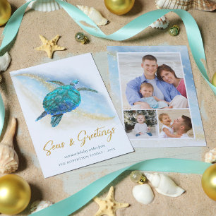 Cartão De Festividades Beach Coastal Seas n Saudações Sea Turtle 3 Foto