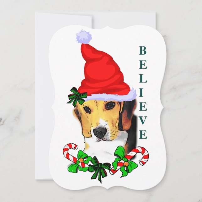 Cartão De Festividades Beagle Acredita No Natal (Frente)