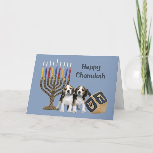 Cartão De Festividades Beagle Chanukah Card Menorah Dreidel1 (Frente)