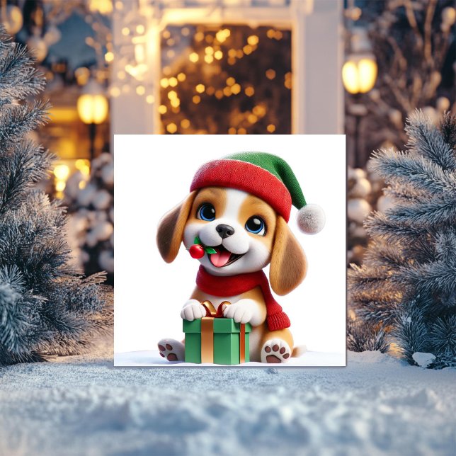 Cartão De Festividades Beagle com Presente de Natal (Criador carregado)