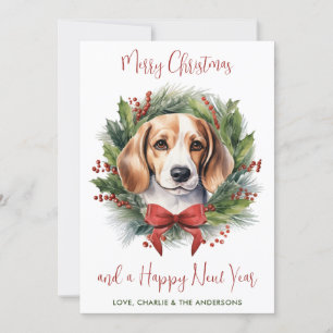 Cartão De Festividades Beagle Dog Personalizado Wreath Feliz Natal