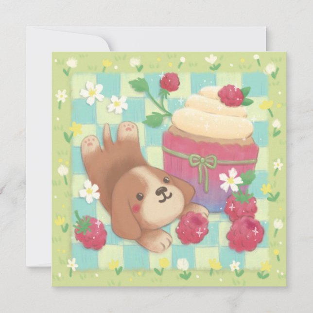 Cartão De Festividades Beagle's Picnic Day with Raspberry Cupcake (Frente)
