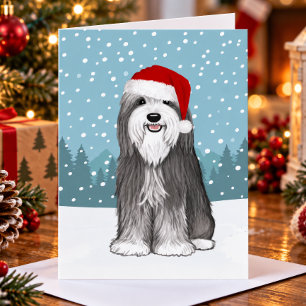 Cartão De Festividades Bearded Collie Cachorro Fofo Natal Personalizado